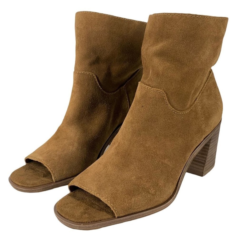 Lucky Brand ODENAH Brown Suede Peep Toe Booties Heels Size 7.5